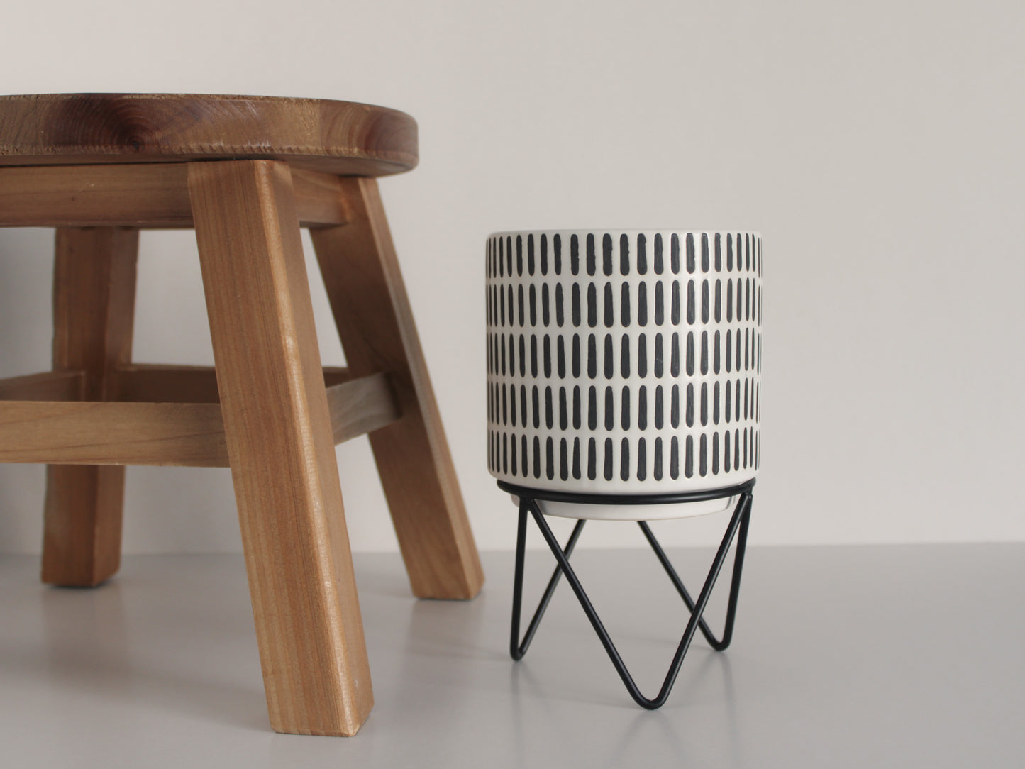 Black and White Indoor Plant Pot with Stand