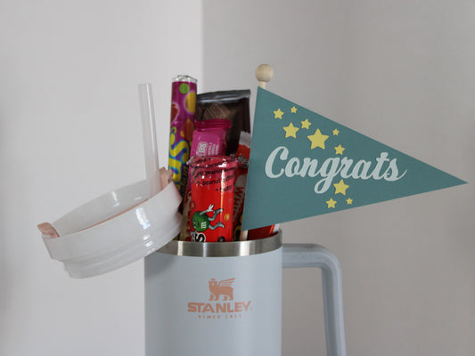 Handmade Paper Flag - Congrats in Blue