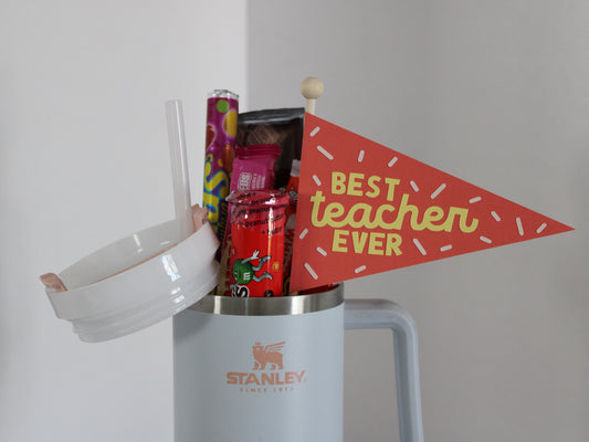 Handmade Paper Flag - Best Teacher Ever in Pink