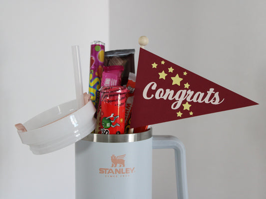 Handmade Paper Flag - Congrats in Red